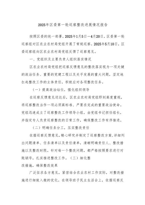2025年区委第一轮巡察整改进展情况报告.docx