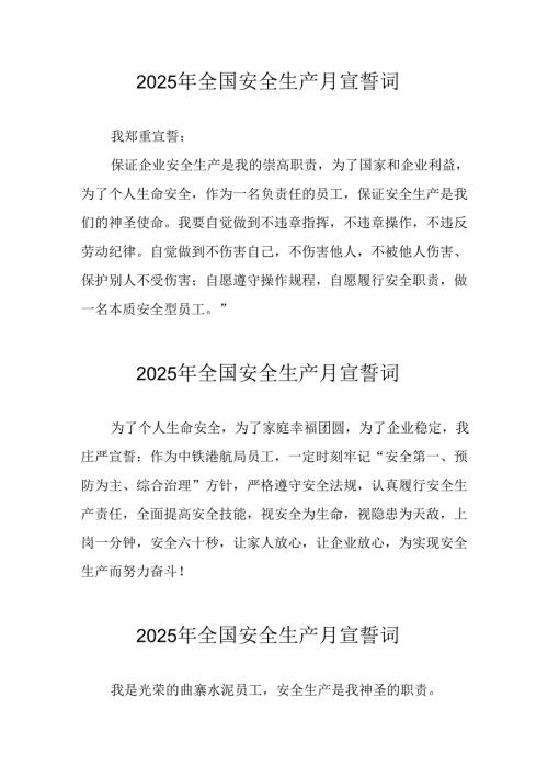 2025年全国安全生产月个人宣誓词 （汇编9份）.docx