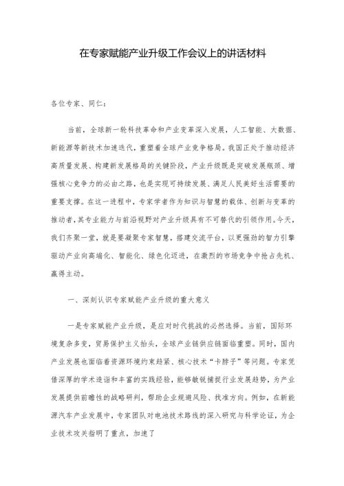 在专家赋能产业升级工作会议上的讲话材料.docx