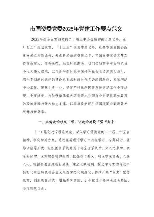 市国资委党委2025年党建工作要点范文.docx