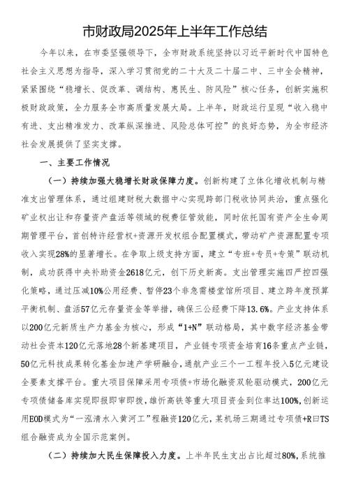 市财政局2025年上半年工作总结.docx