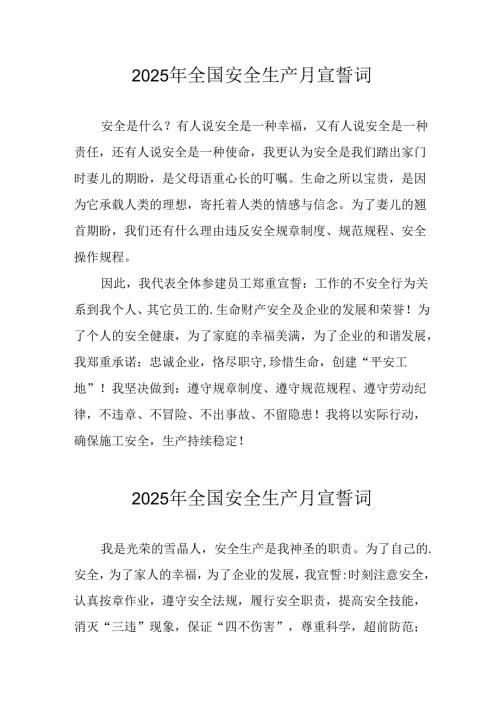 2025年全国安全生产月个人宣誓词.docx