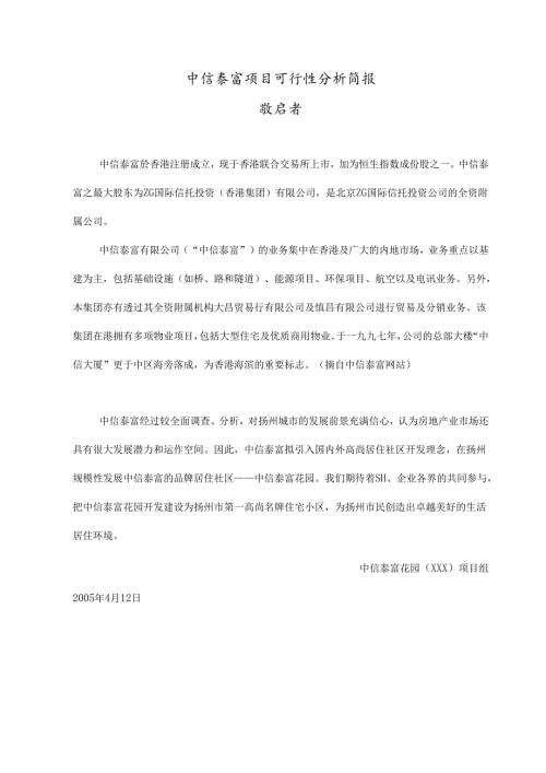 中信泰富项目可行性分析简报.docx