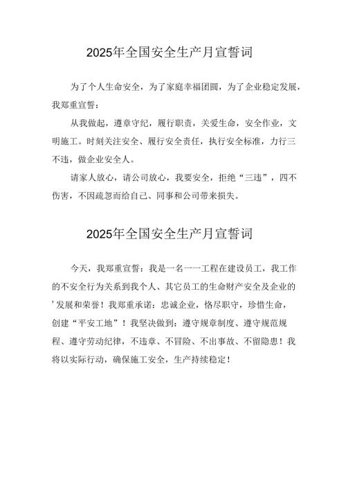 2025年全国《安全生产月》动员会宣誓词.docx