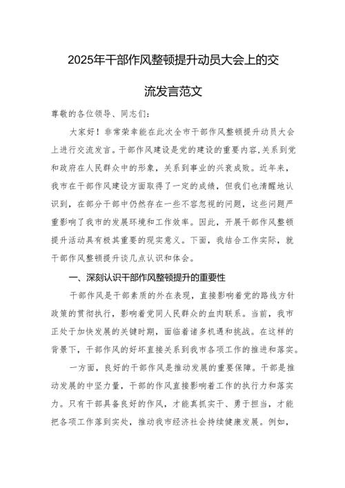 2025年干部作风整顿提升动员大会上的交流发言范文.docx