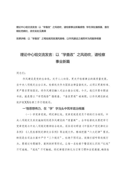 理论中心组“学查改”专题交流发言心得体会+以“学查改”之笔绘就民政清风画卷以作风建设之魂筑牢为民服务根基党课讲稿.docx