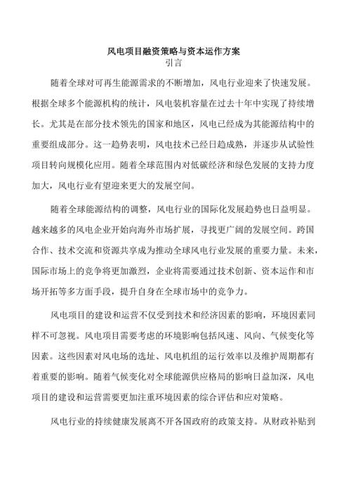 风电项目融资策略与资本运作方案.docx