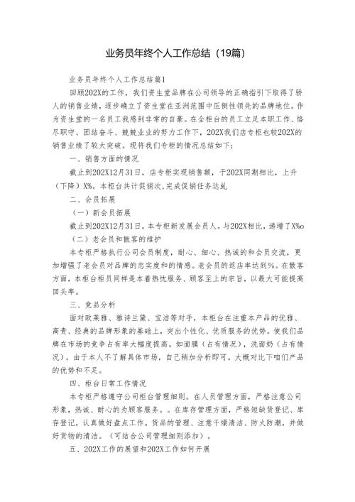 业务员年终个人工作总结（19篇）.docx