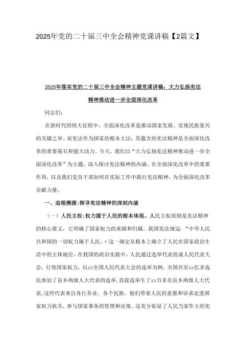 2025年党的二十届三中全会精神党课讲稿【2篇文】.docx