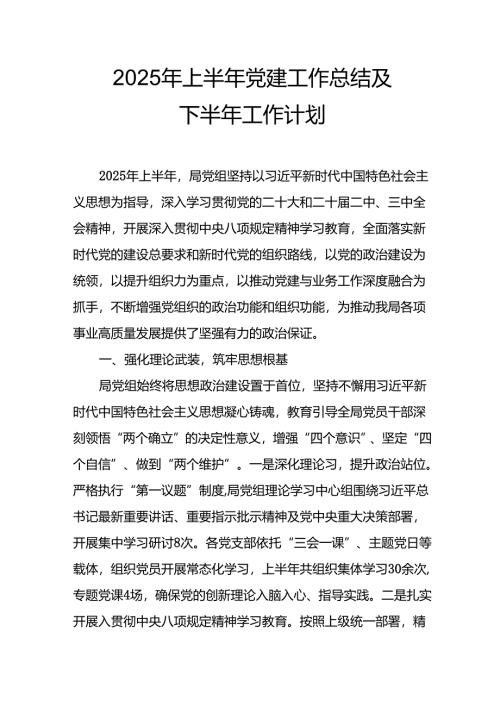 开展2025年上半年党建工作总结及下一步工作打算（14份）.docx