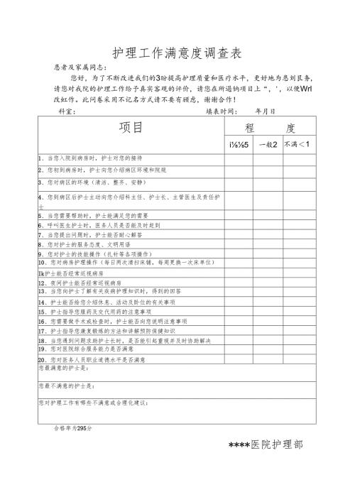 医院护理工作满意度调查表.docx
