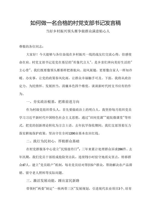 如何做一名合格的村党支部书记发言稿.docx