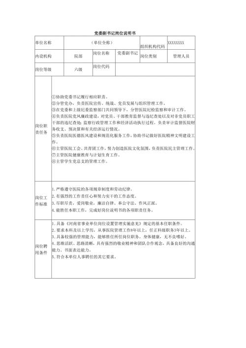 党委副书记岗位说明书.docx