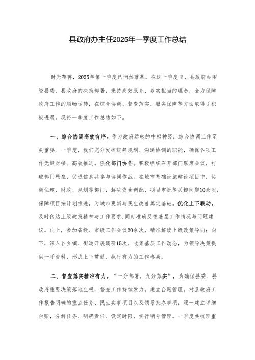 县政府办主任2025年一季度工作总结.docx