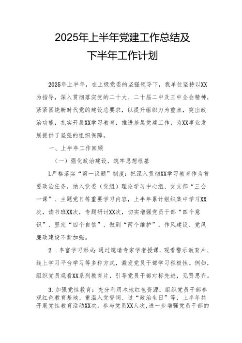 开展2025年上半年《党建工作总结》及下一步工作打算（4份）_70.docx
