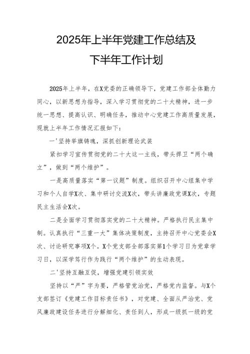 开展2025年上半年《党建工作总结》及下半年工作计划（合计4份）.docx