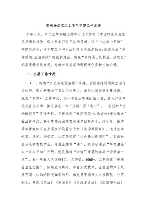 市司法局党组上半年党建工作总结.docx