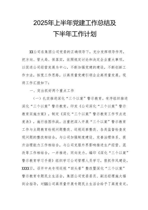 开展2025年上半年《党建工作总结》及下一步工作打算（3份）_62.docx