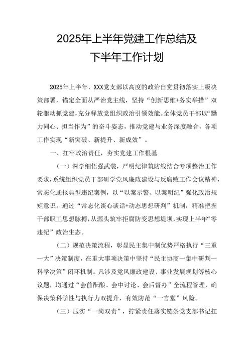 开展2025年上半年《党建工作总结》及下半年工作计划汇编10份.docx