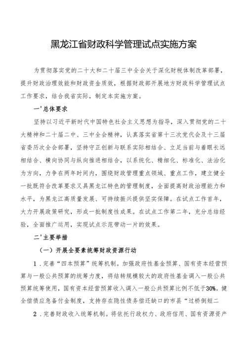 黑龙江省财政科学管理试点实施方案.docx