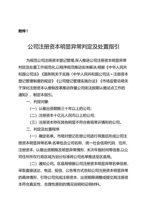 公司注册资本明显异常判定及处置指引、特定公司出资期限豁免调整申报评估操作规程、公司另册管理规程.docx