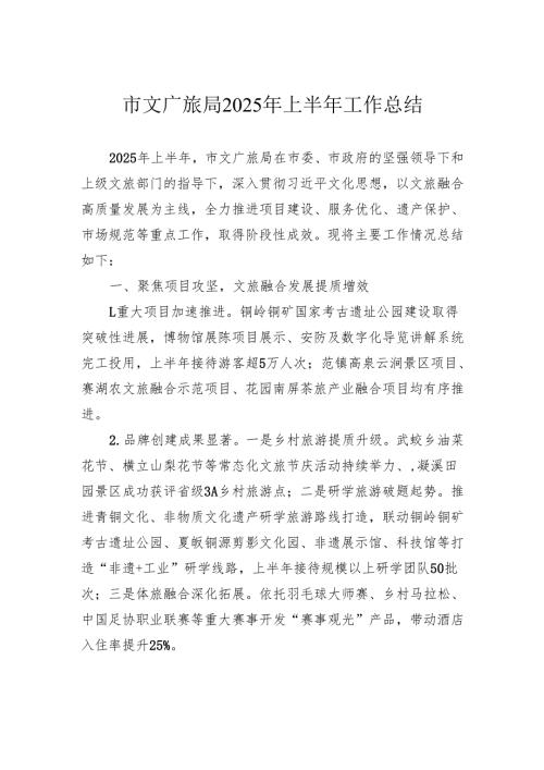 市文广旅局2025年上半年工作总结.docx