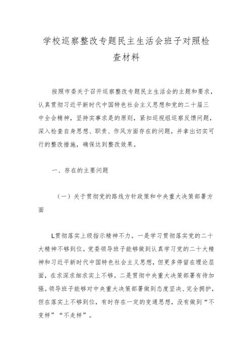 学校巡察整改专题民主生活会班子对照检查材料.docx