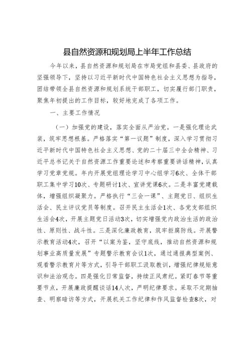 县自然资源和规划局上半年工作总结.docx