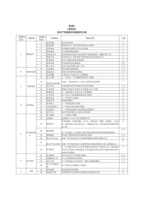 知识产权服务机构通用、分类评分表.docx