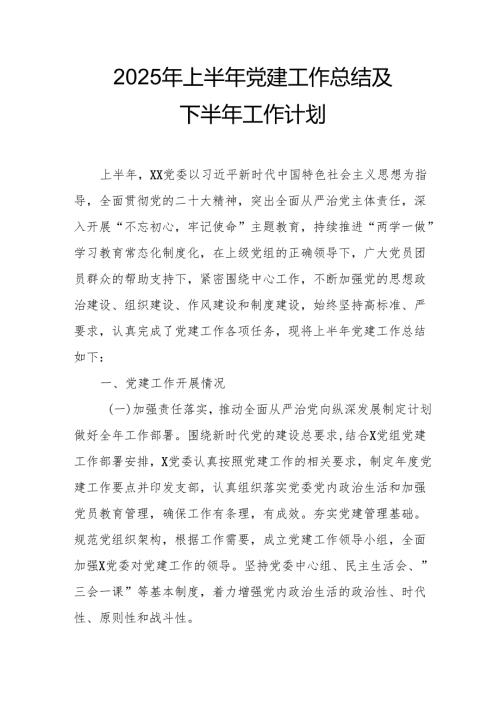 开展2025年上半年《党建工作总结》及下一步工作打算（4份）_75.docx