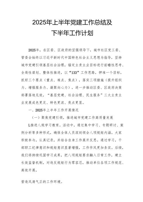开展2025年上半年党建工作总结及下半年工作计划.docx