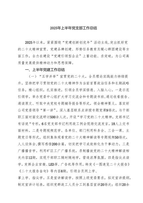（6篇）2025年上半年党支部工作总结最新模板.docx