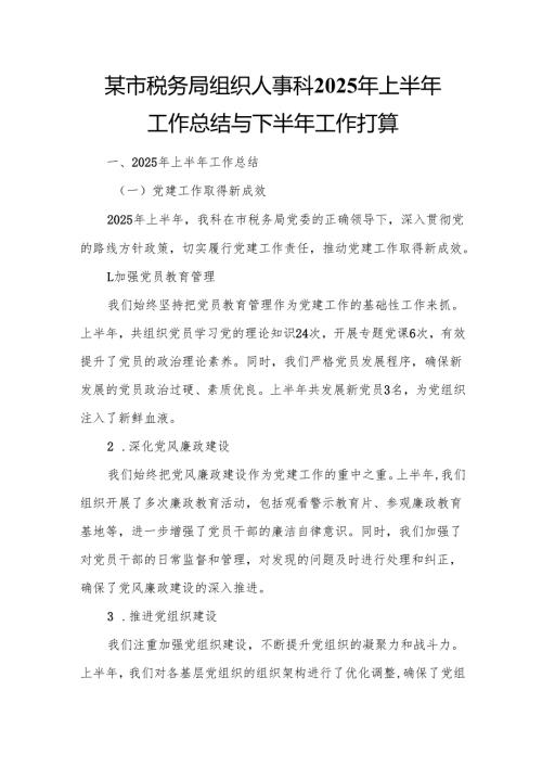 某市税务局组织人事科2025年上半年工作总结与下半年工作打算1.docx