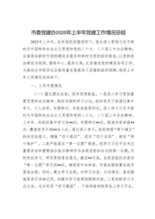 市委党建办2025年上半年党建工作情况总结.docx