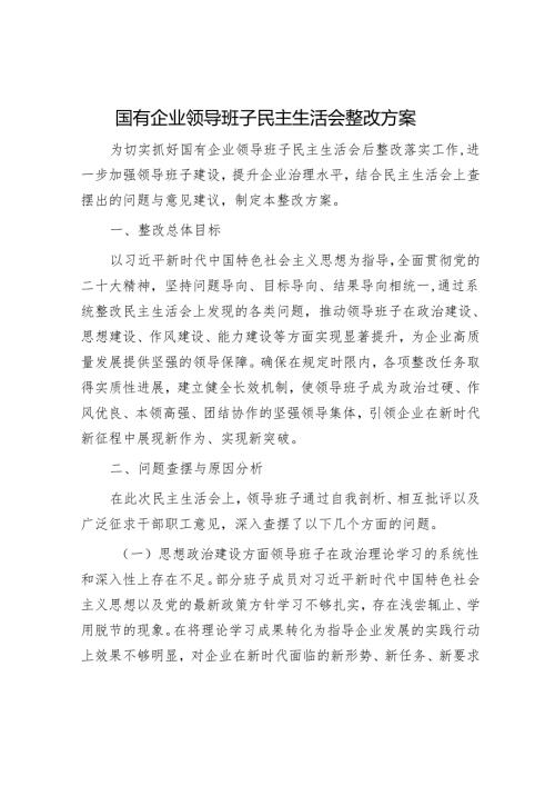国有企业领导班子民主生活会整改方案.docx