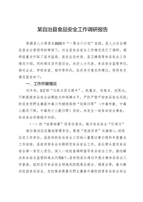 某自治县食品安全工作调研报告.docx