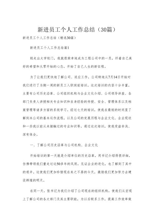 新进员工个人工作总结（30篇）.docx