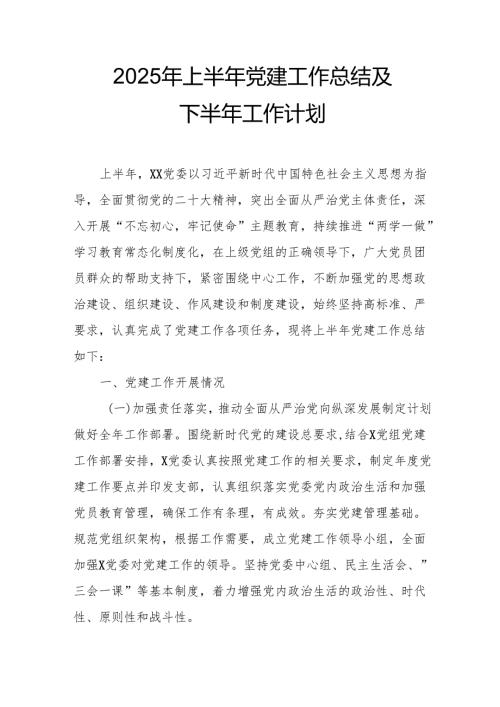 开展2025年上半年《党建工作总结》及下一步工作打算（3份）_69.docx