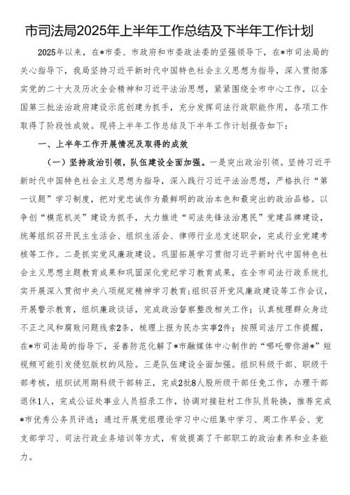 市司法局2025年上半年工作总结及下半年工作计划.docx