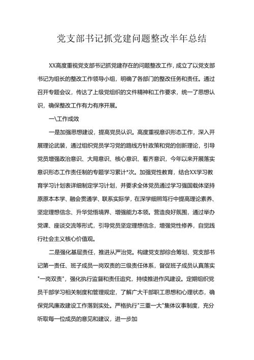 党支部书记抓党建问题整改半年总结.docx