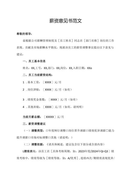 薪资意见书范文.docx
