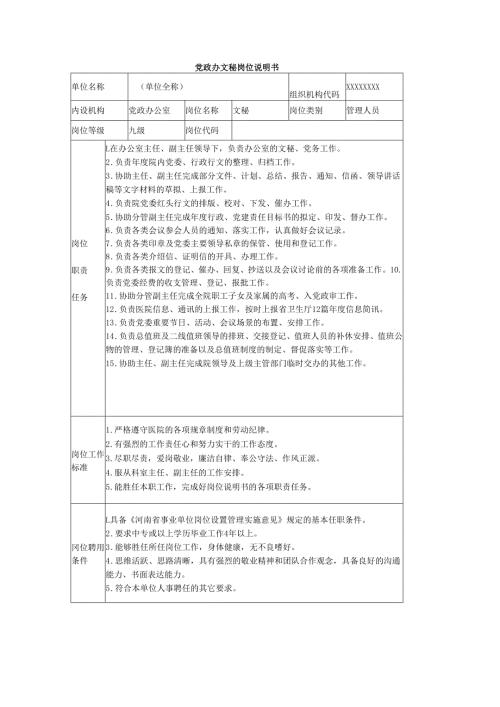 党政办文秘岗位说明书.docx