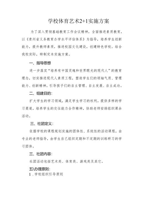 学校体育艺术2+1实施方案.docx