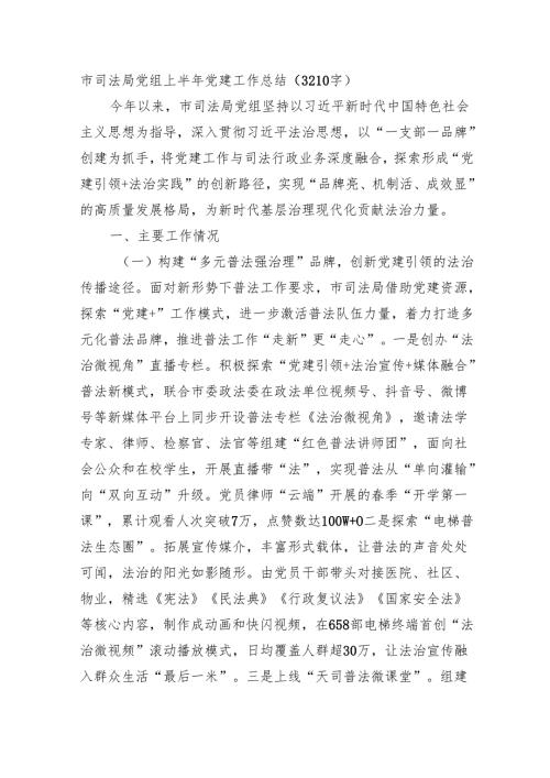 市司法局党组上半年党建工作总结（3210字）.docx