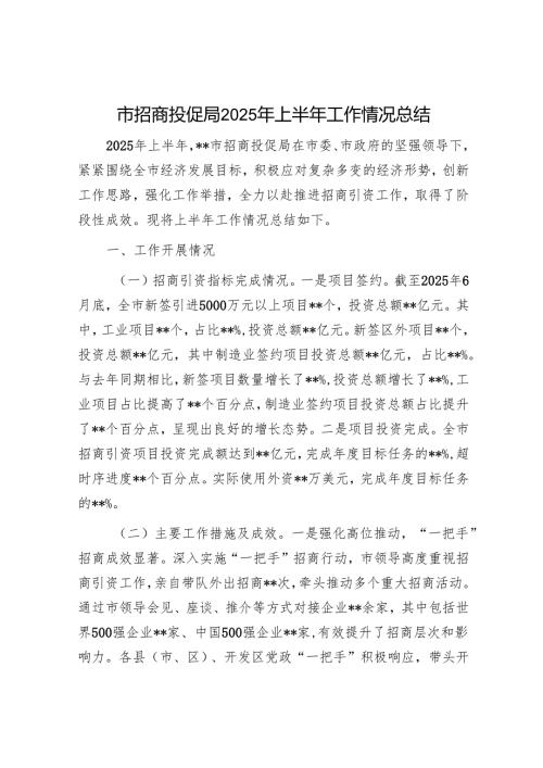 市招商投促局2025年上半年工作情况总结.docx