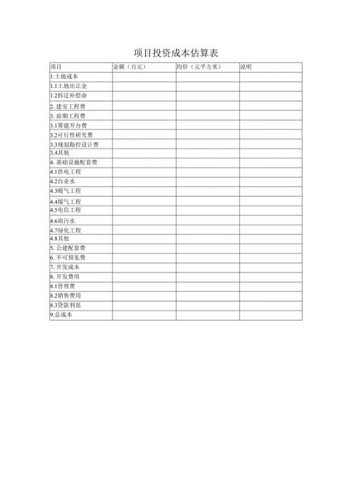 项目投资成本估算表.docx
