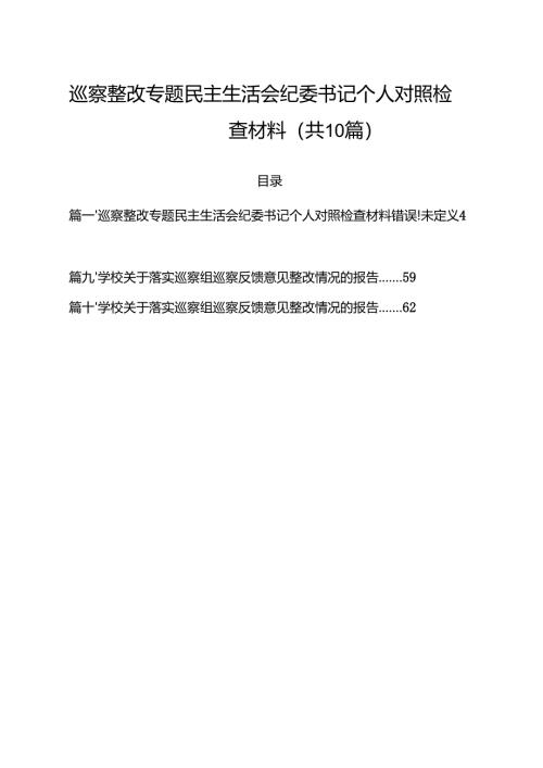 巡察整改专题民主生活会纪委书记个人对照检查材料最新精选版【10篇】.docx