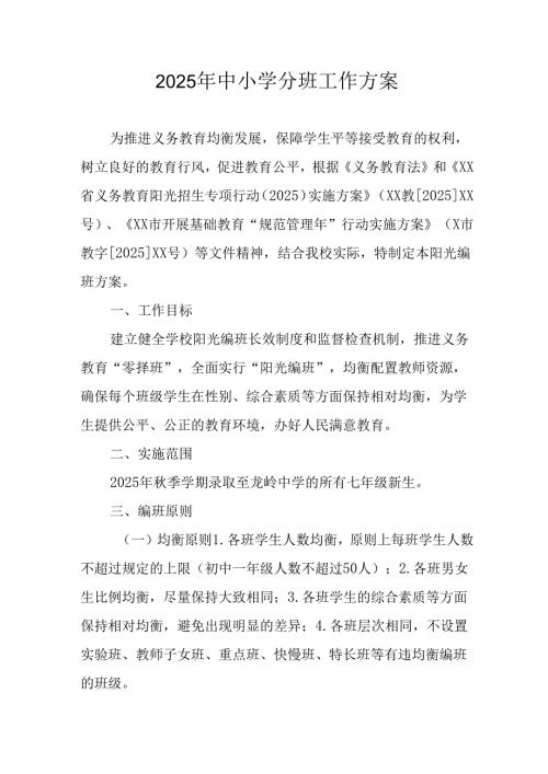 开展2025年《中小学分班》工作实施方案.docx