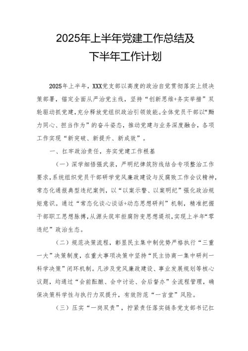 开展2025年上半年党建工作总结及下半年工作计划（合计9份）.docx