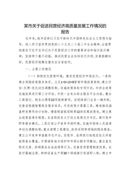某市关于促进民营经济高质量发展工作情况的报告.docx